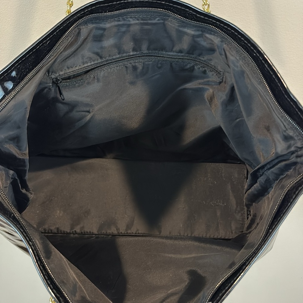 Harrods Black Patent Leather Gold Glitter Bow Large Tote - Picture 11 of 13